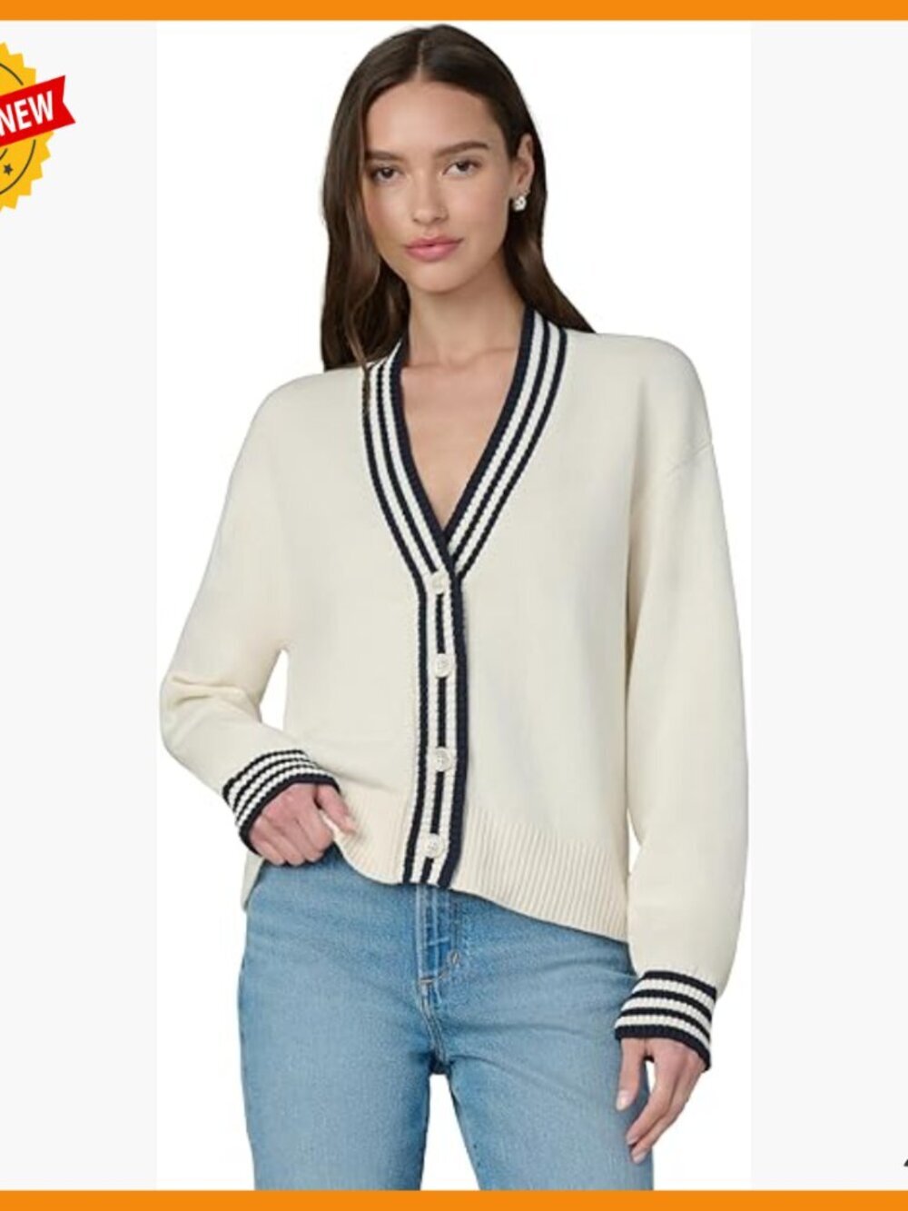 Cotton Cardigan V-Neck Button Front Relaxed Fit Mid-Hip Length
